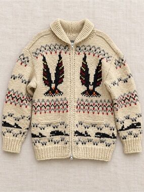 Vintage 1970s Athabascan Handmade Wool Cowichan Style Eagle Sweater Men 2XL